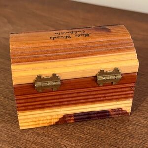Vintage Carved Cedar Wood Hinged Mini Trinket Souvenir Chest Mid-century Modern